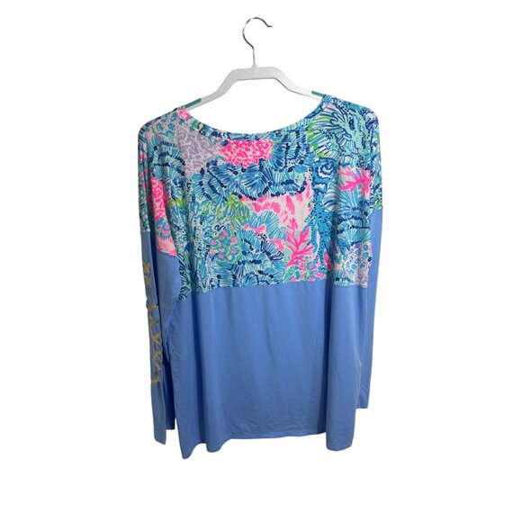 Lilly Pulitzer Finn Top Long Sleeve Boat Neck Coral Reef Print Blue Size XL NWOT - Picture 3 of 4